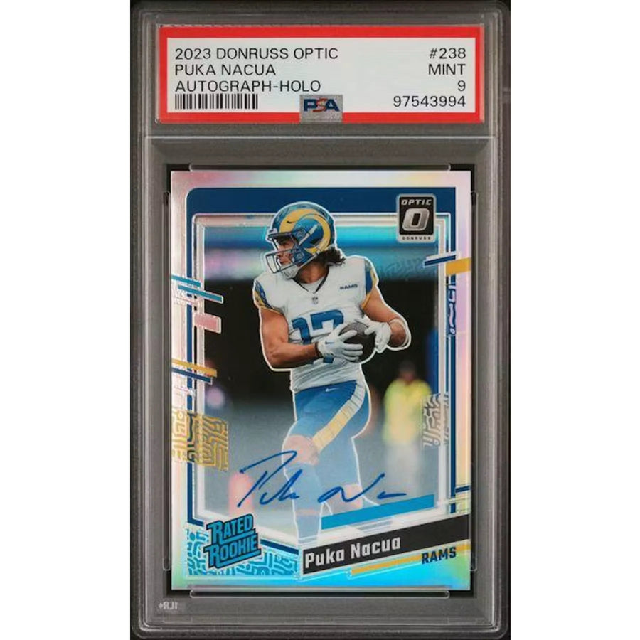 Puka Nacua Signed 2023 Panini Donruss Optic Holo Prizm Card | PSA 9