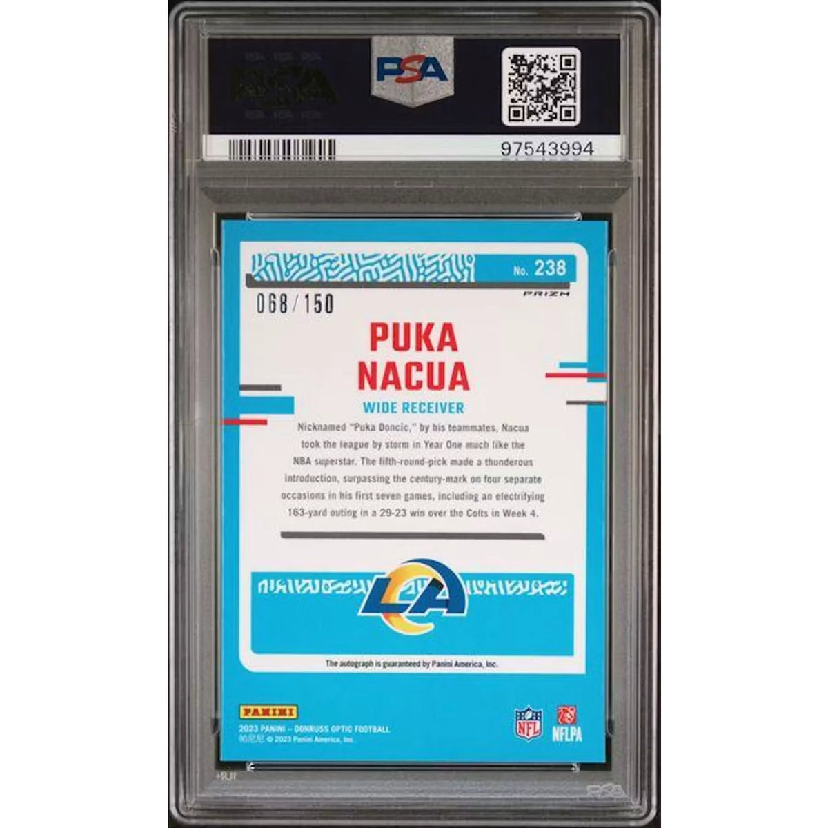Puka Nacua Signed 2023 Panini Donruss Optic Holo Prizm Card | PSA 9