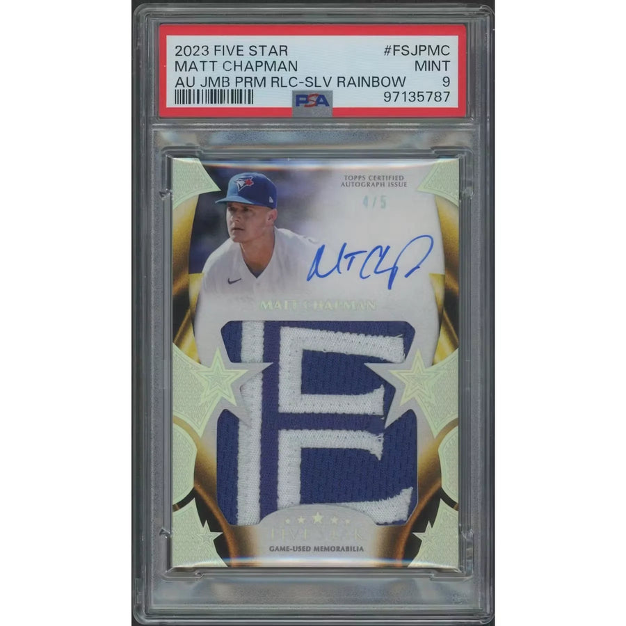 2023 Topps Five Star Baseball #FSJPMC Matt Chapman Silver Rainbow Jumbo Patch Auto #4/5 PSA 9 (MINT) 4 Card