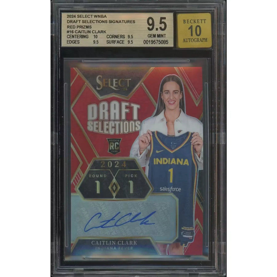 Caitlin Clark Signed 2024 Panini Select WNBA Rookie Card | Red Draft Selections #40/99 BGS