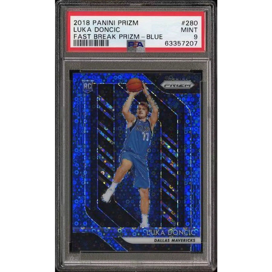 Luka Doncic 2018-19 Panini Prizm Fast Break Blue/175 | PSA 9