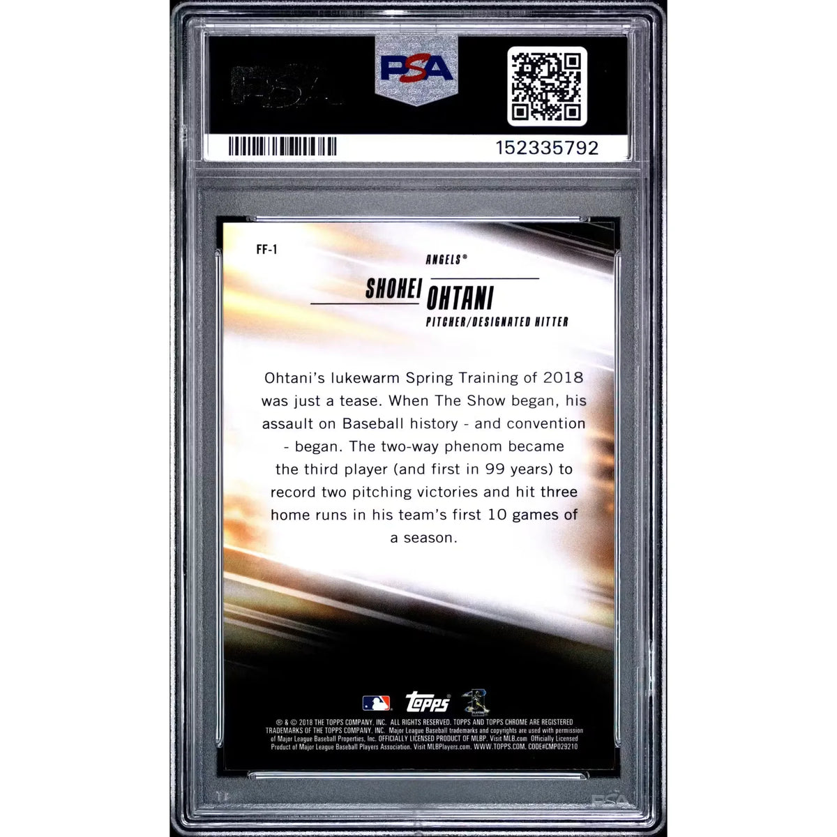 Shohei Ohtani 2018 Topps Chrome Rookie Freshman Flash #FF-1 | PSA 10