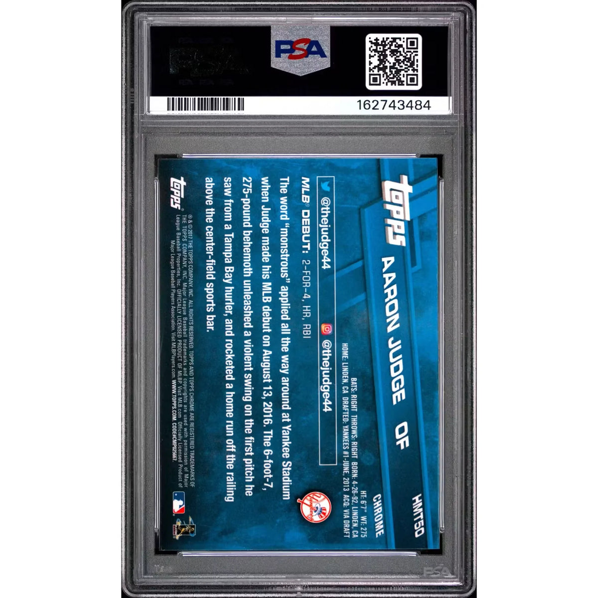 Aaron Judge 2017 Topps Chrome Update Rookie #HMT50 | PSA 10