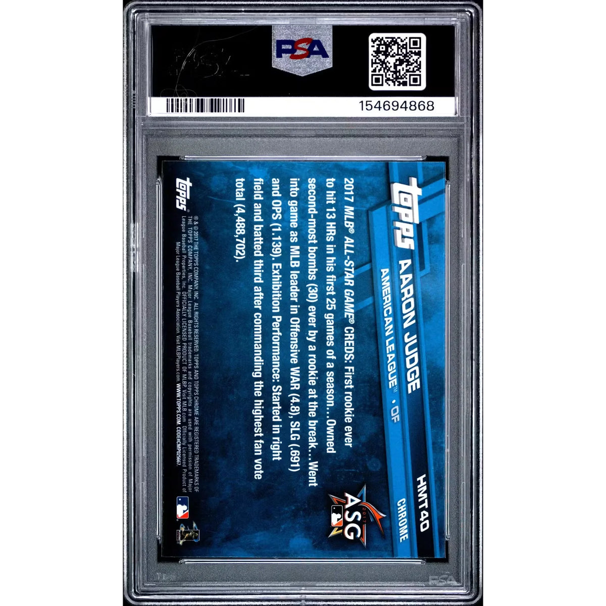 Aaron Judge 2017 Topps Chrome Update Rookie Card #HMT40 | PSA 10