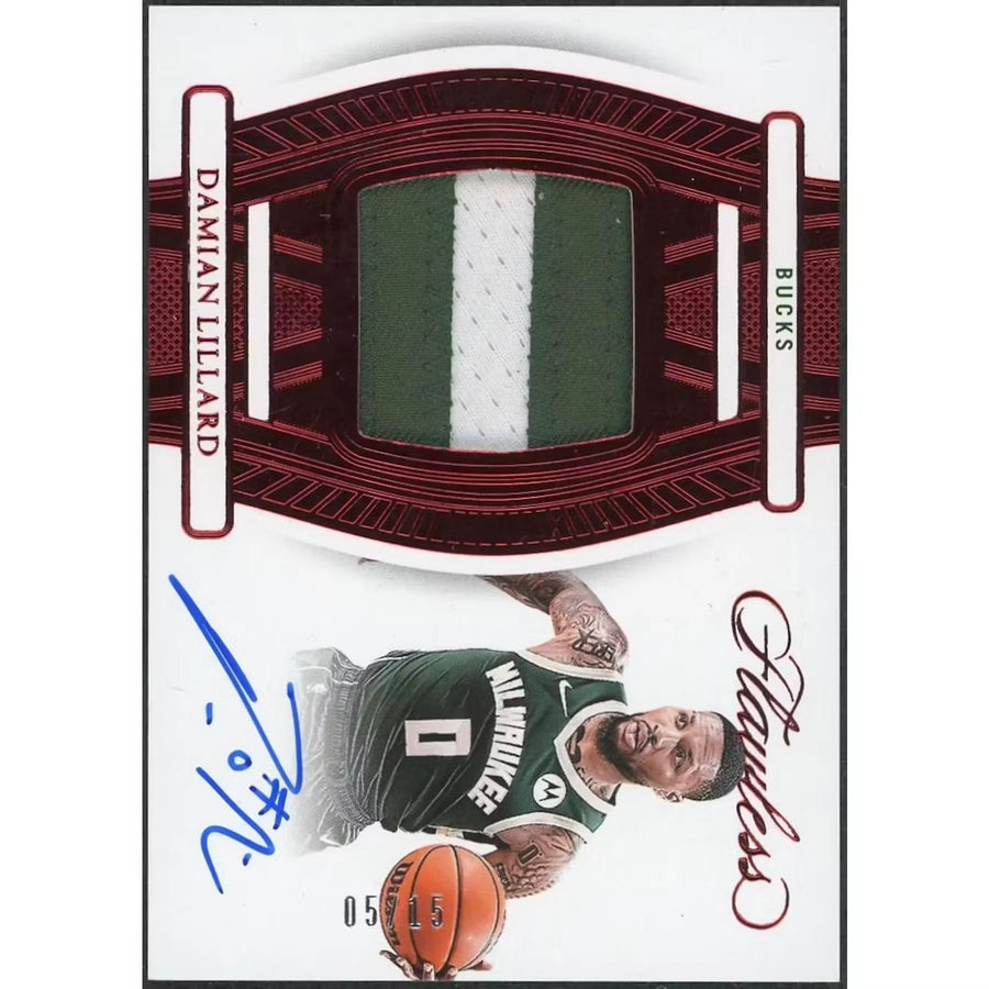 Damian Lillard Signed 2023-24 Panini Flawless Ruby Patch Auto |/15