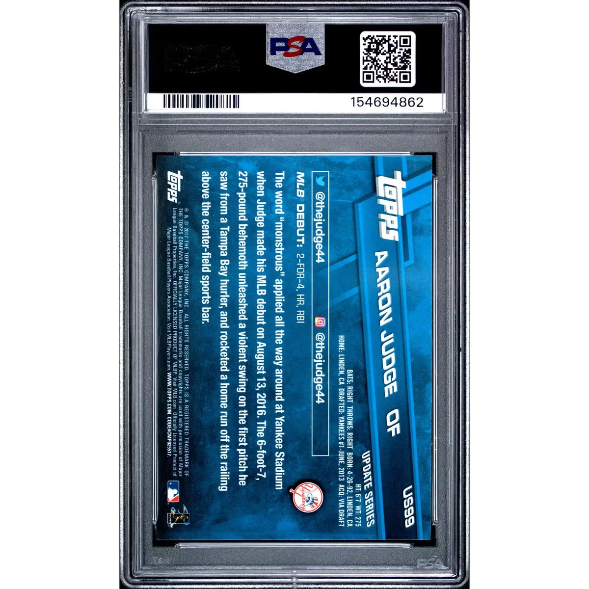 Aaron Judge 2017 Topps Update Rookie Card #US99 | PSA 10