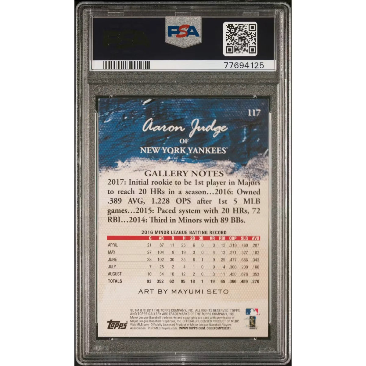 Aaron Judge 2017 Topps Gallery Rookie Card #117 | PSA 10