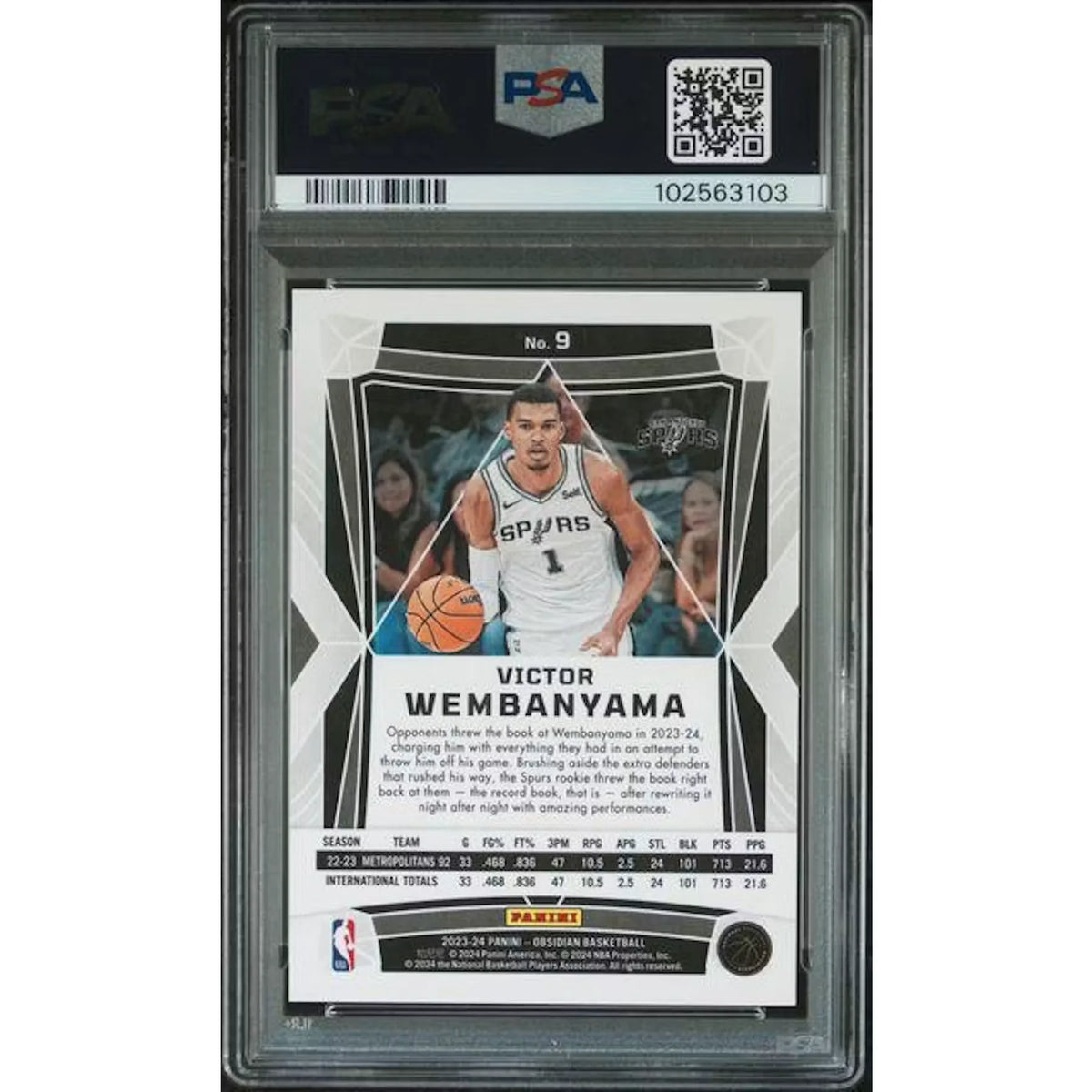 Victor Wembanyama 2023 Panini Obsidian Rookie #9 | PSA 10