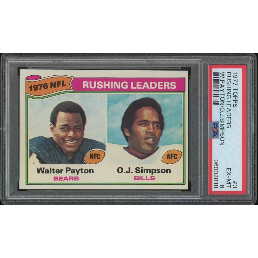 1977 Topps Football #3 Walter Payton & O.J. Simpson Rushing Leaders | PSA 6