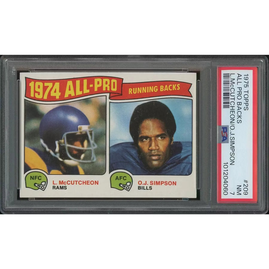 1975 Topps Football #209 Lawrence McCutcheon & O.J. Simpson All Pro Backs | PSA 7