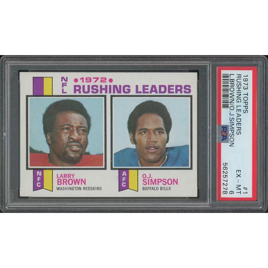 1973 Topps Football #1 Larry Brown & O.J. Simpson Rushing Leaders | PSA 6