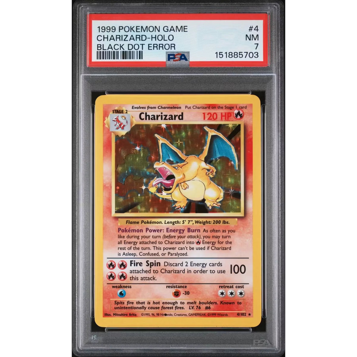 Pokemon Base Set Unlimited Charizard 4/102 Black Dot Error | PSA 7 | P4110183
