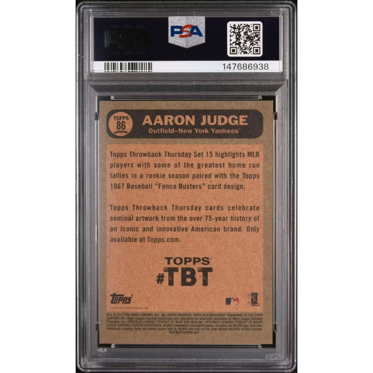 Aaron Judge 2017 Topps Rookie Throwback Thursday #86 | PSA 9 | P4219996