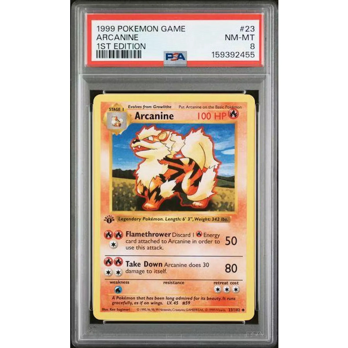 1999 Pokemon Base Set Shadowless 1st Edition Arcanine #23 | PSA 8 | P4299534