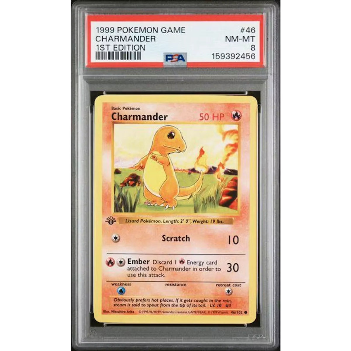 1999 Pokemon Base Set Shadowless 1st Edition Charmander #46 | PSA 8 | P4299535