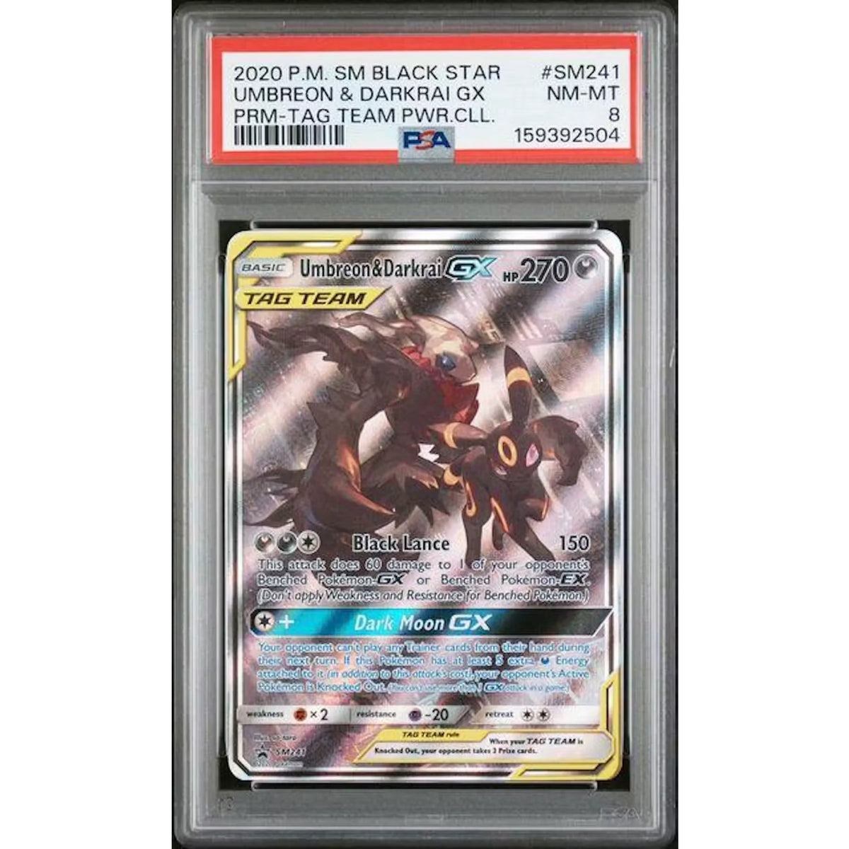 2020 Pokemon Sun & Moon Umbreon & Darkrai GX Tag Team Promo #SM241 | PSA 8 | P4299726