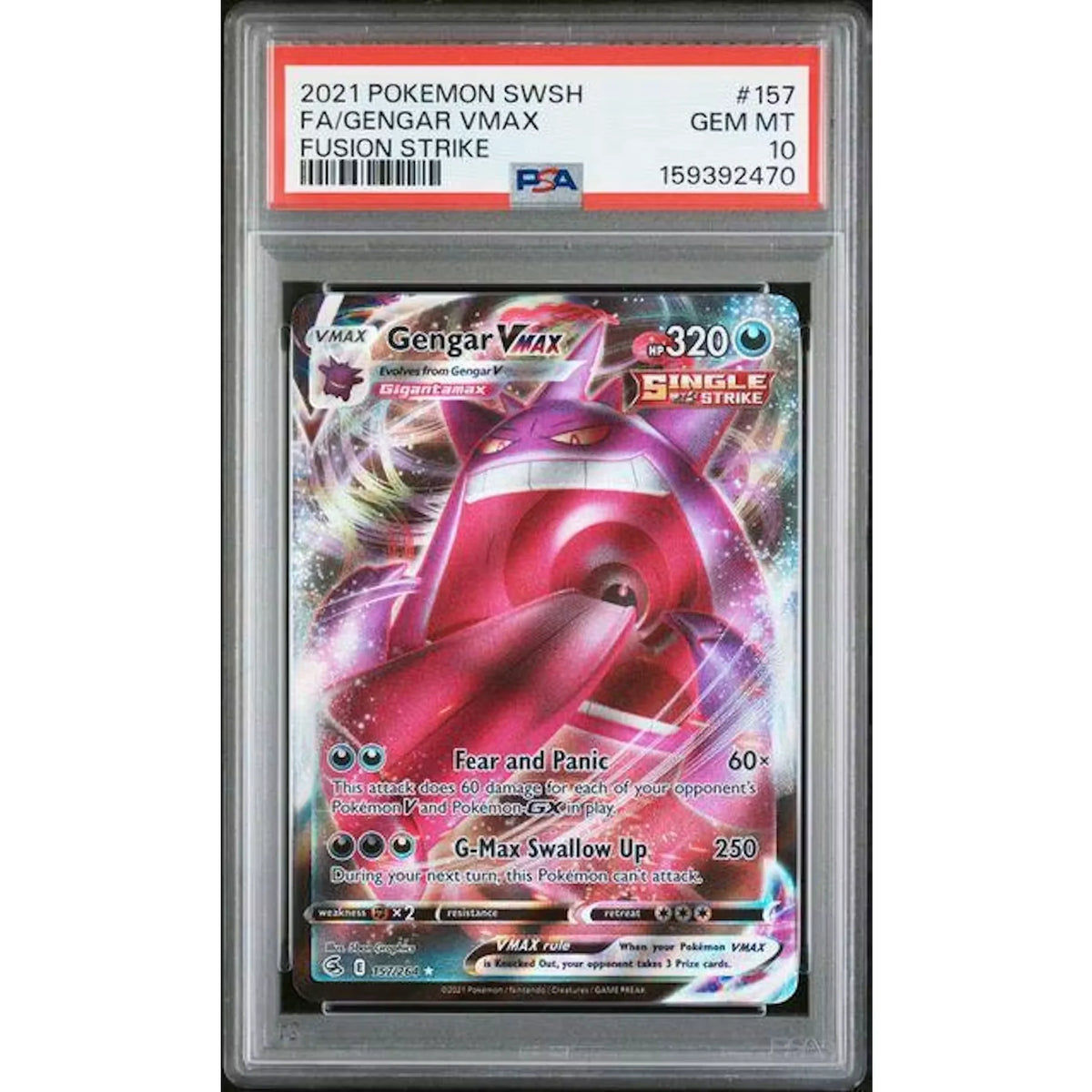 2021 Pokemon Fusion Strike Gengar VMax Full Art #157 | PSA 10 | P4299831