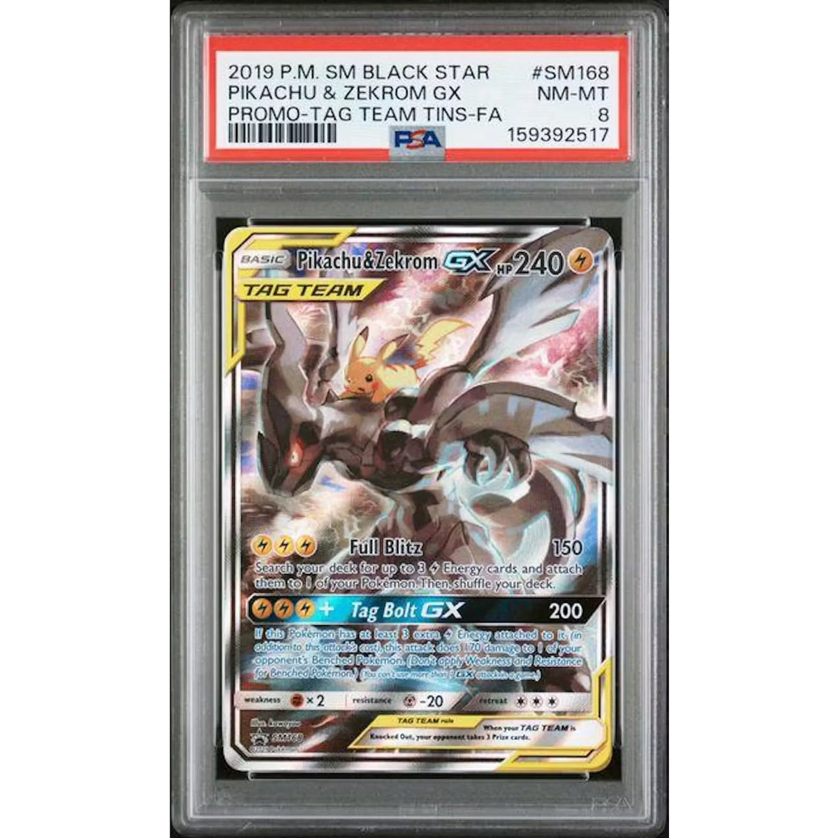 2019 Pikachu & Zekrom GX Tag Team Promo #SM168 | PSA 8 | P4300196