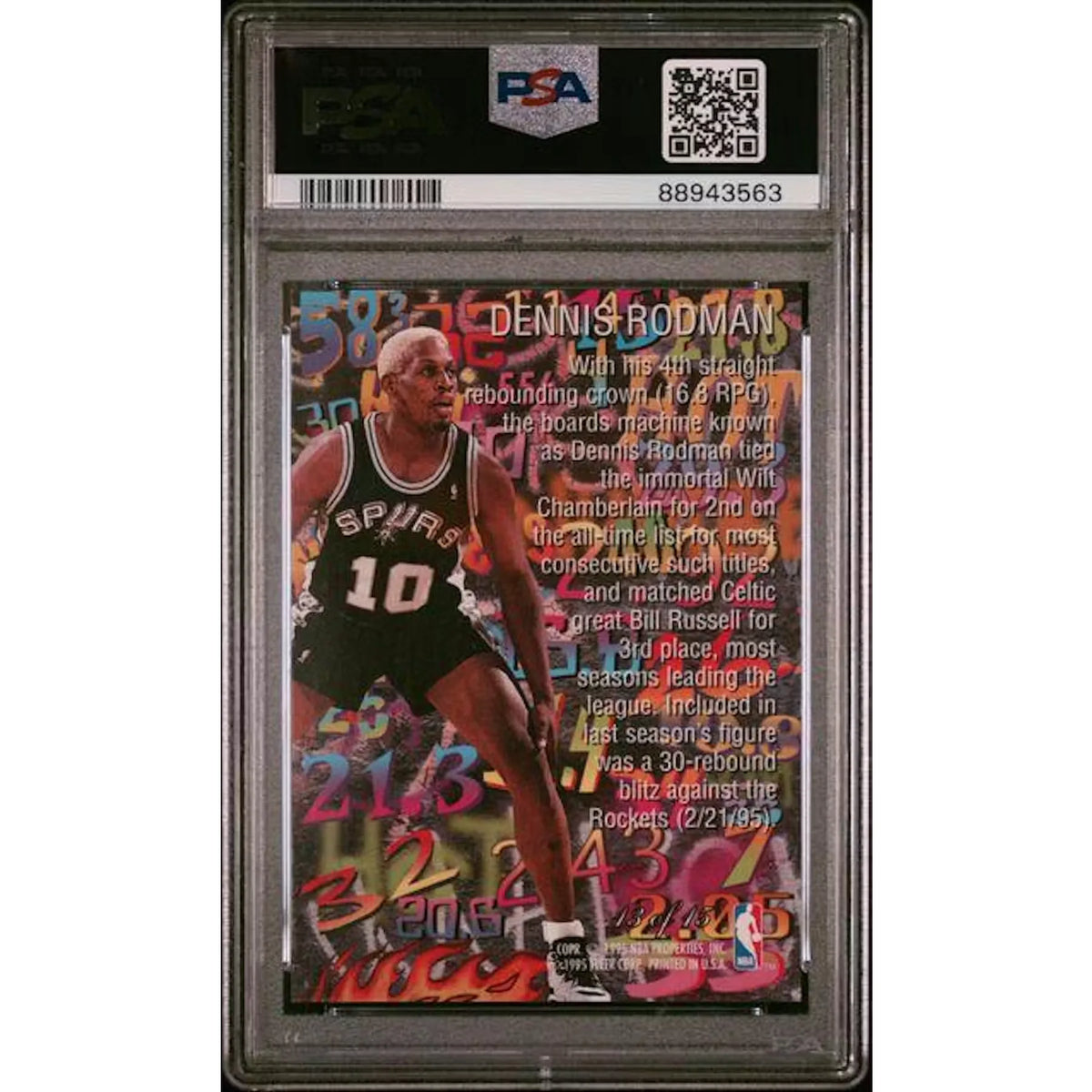 Dennis Rodman 1995 Flair Hot Numbers #13 Card | PSA 9 | P4302460