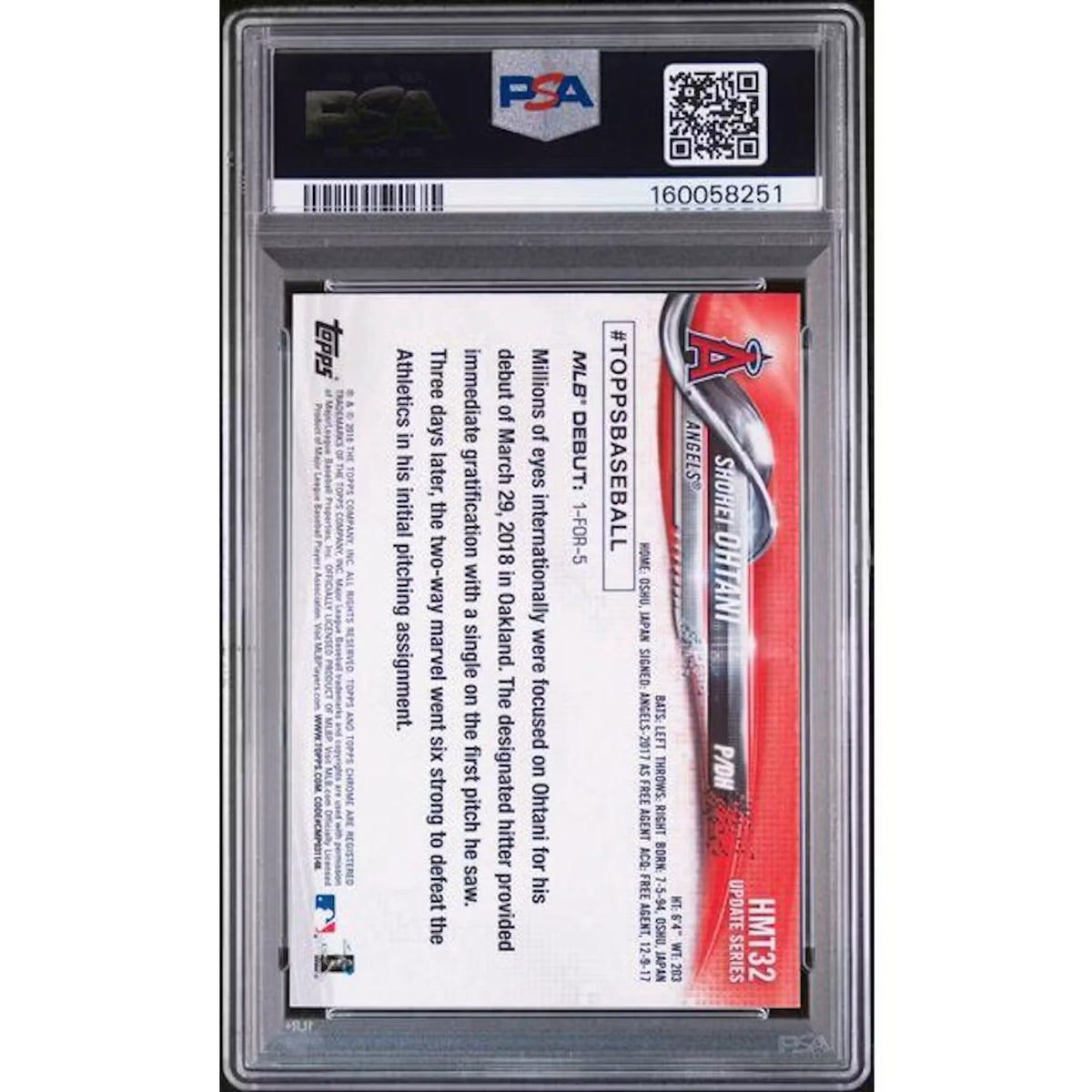 Shohei Ohtani 2018 Topps Chrome Update Rookie Card #HMT32 | PSA 10