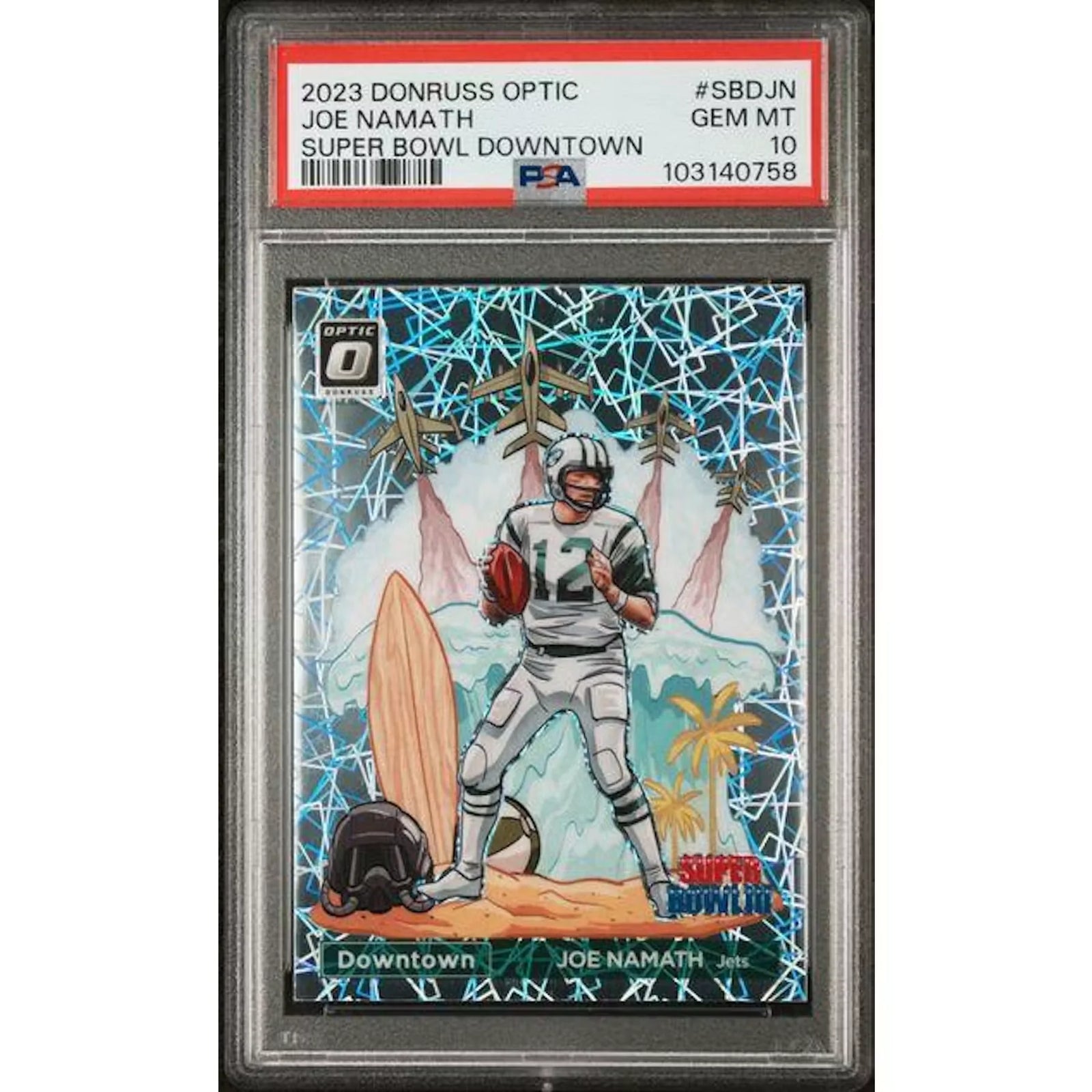 Joe Namath 2023 Panini Donruss Optic Super Bowl Downtown Card | PSA 10
