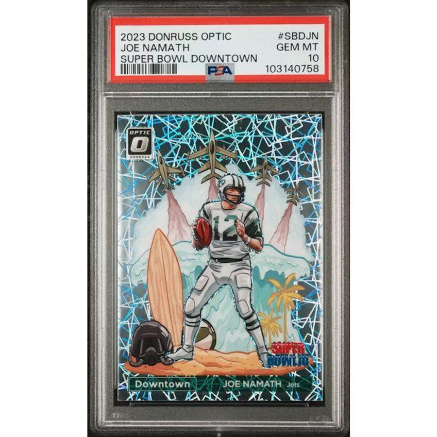 Joe Namath 2023 Panini Donruss Optic Super Bowl Downtown Card | PSA 10