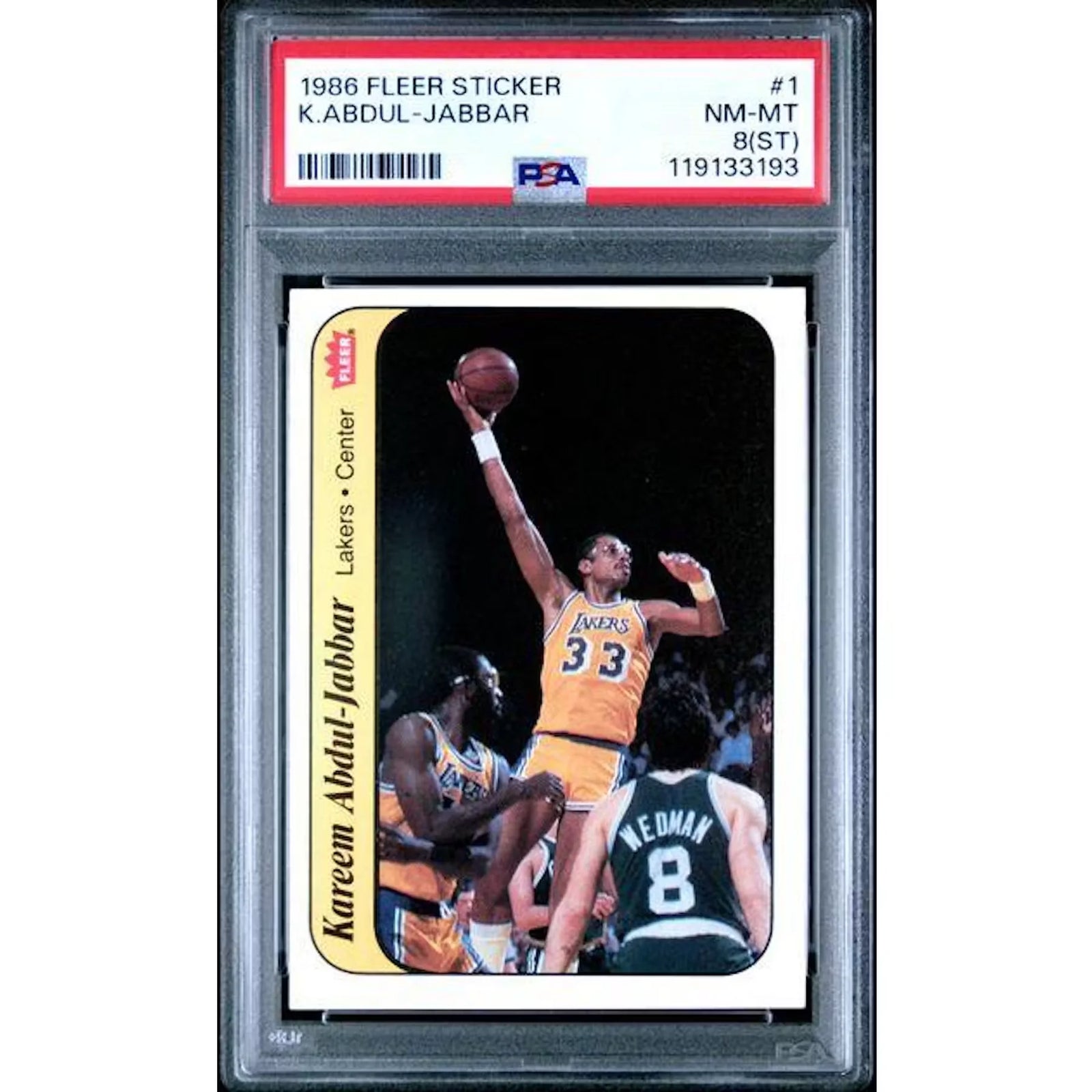 Kareem Abdul-Jabbar 1986 Fleer Sticker #1 | PSA 8