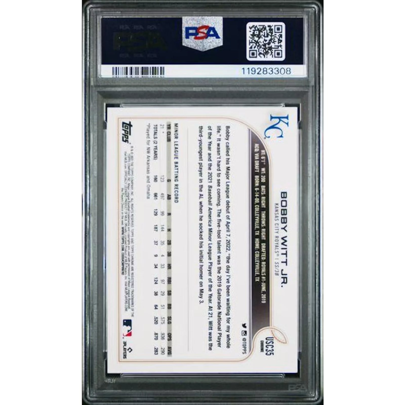 Bobby Witt Jr. 2022 Topps Chrome Update Rookie Card #USC35 | PSA 10