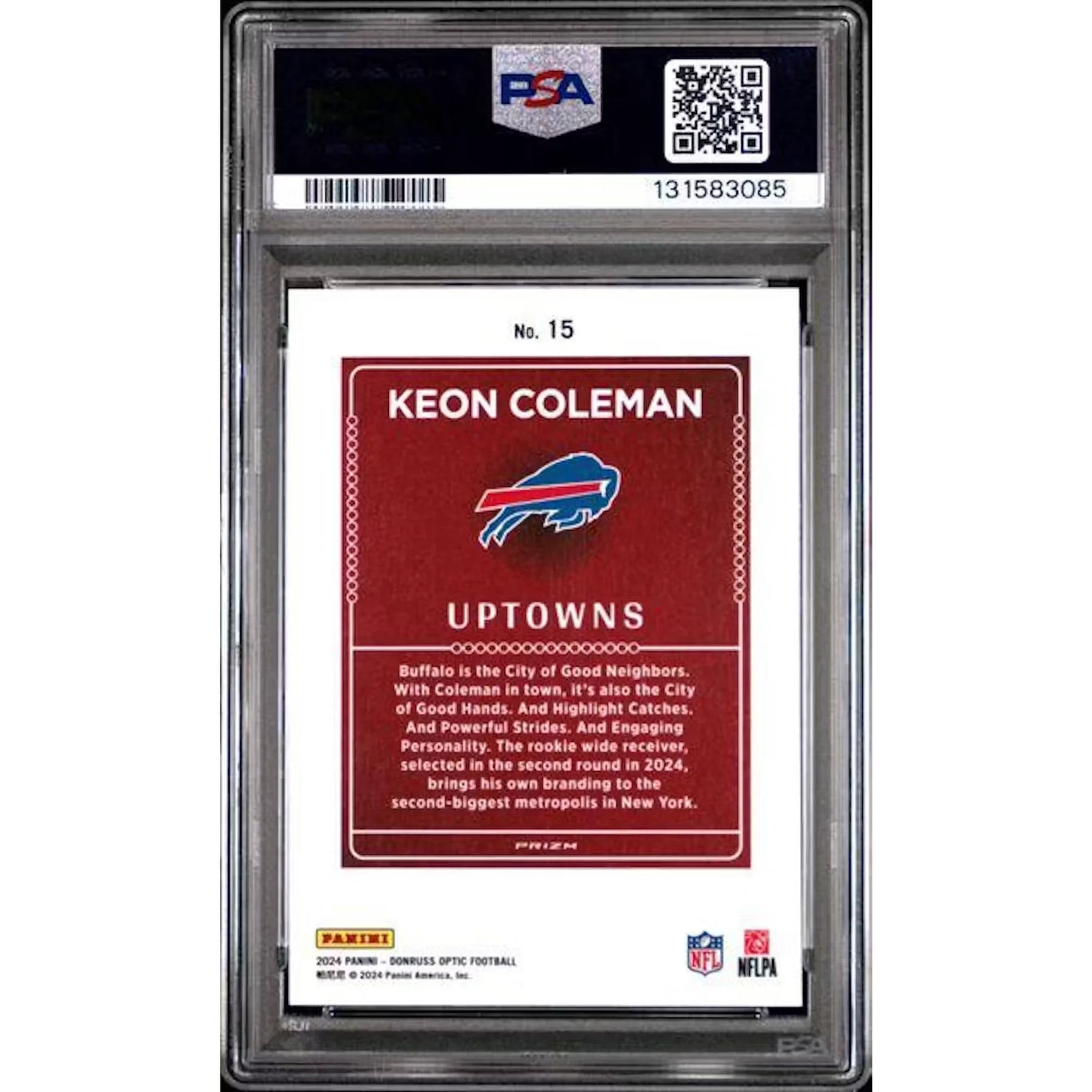 Keon Coleman 2024 Panini Donruss Optic Uptowns Rookie #15 | PSA 9