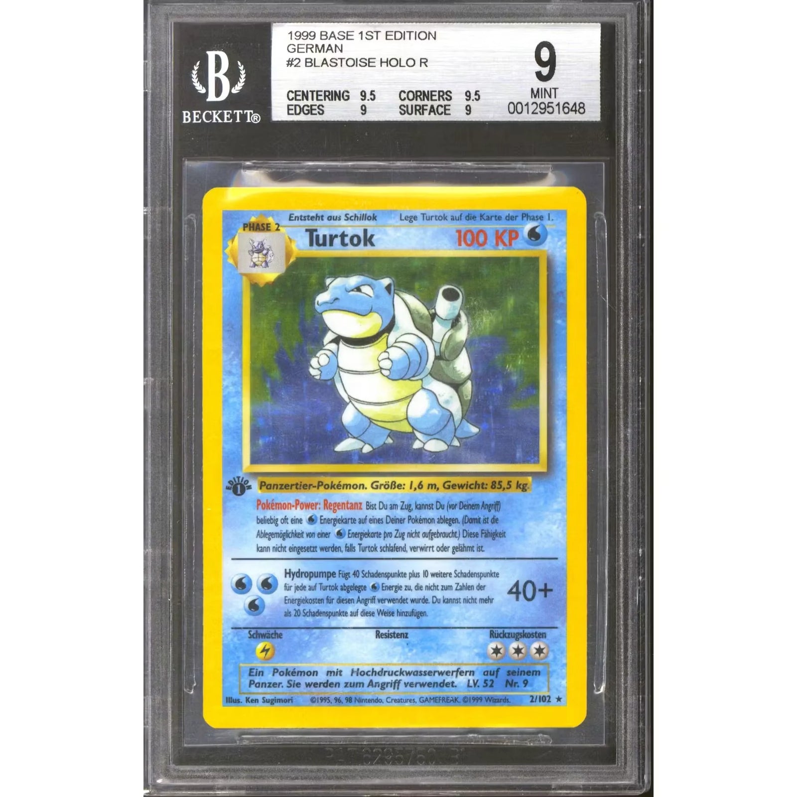 Pokemon Base Set 1st Edition German Blastoise Turtok 2/102 | BGS 9