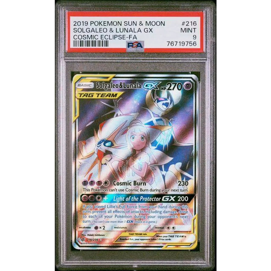 2019 Pokemon Cosmic Eclipse Solgaleo & Lunala GX Tag Team #216 | PSA 9