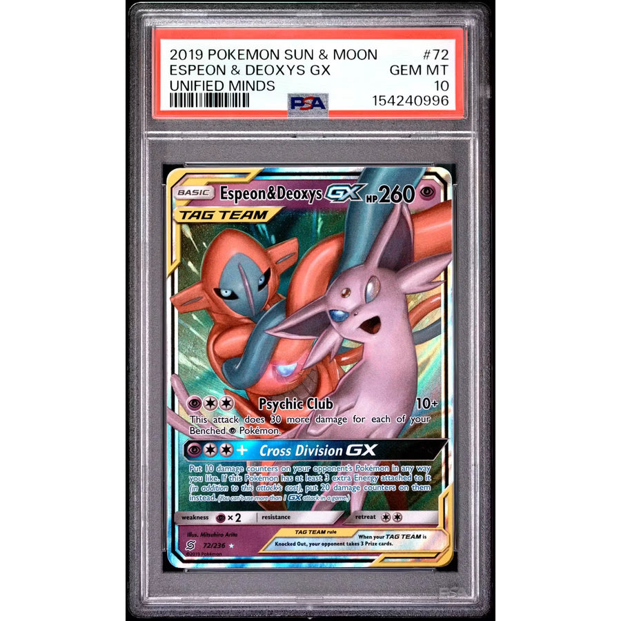 2019 Pokemon Unified Minds Espeon & Deoxys GX Tag Team #72 | PSA 10