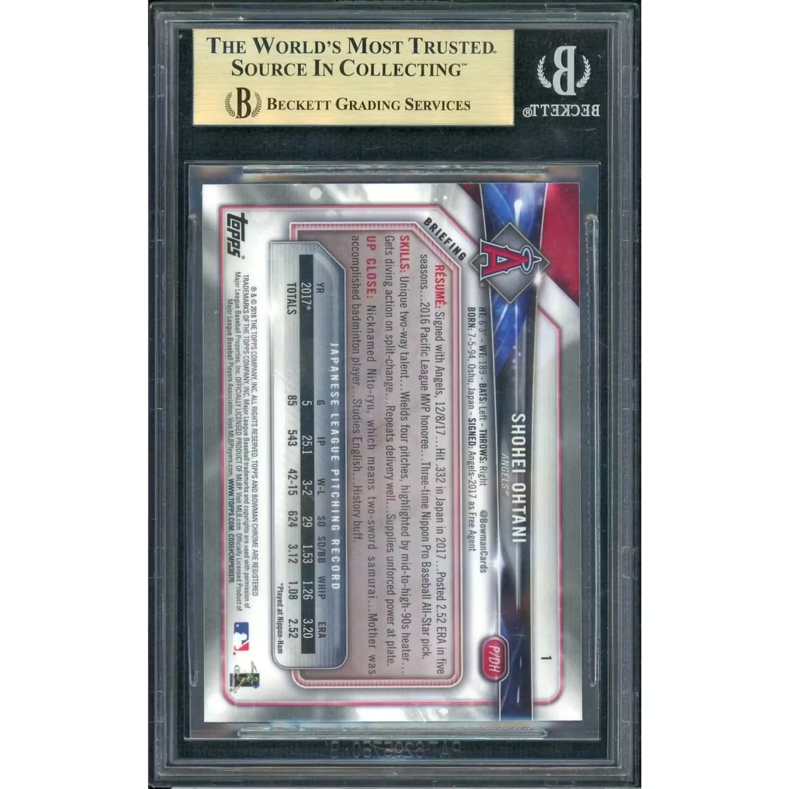 Shohei Ohtani 2018 Bowman Chrome Rookie #1 | BGS 9.5