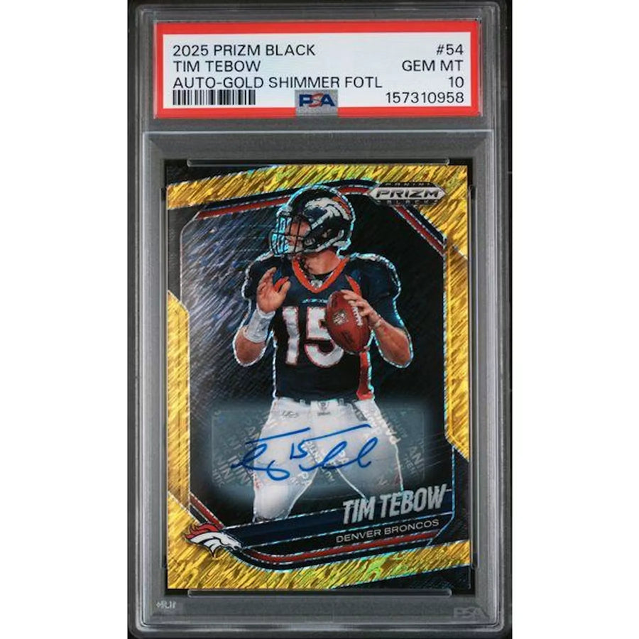 Tim Tebow 2025 Panini Prizm Black Gold Shimmer Auto | PSA 10