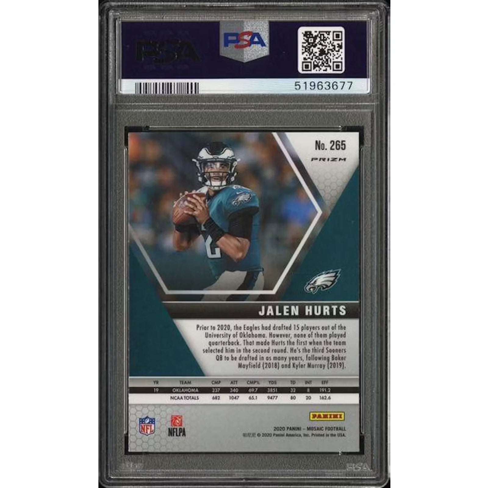 Jalen Hurts 2020 Panini Mosaic Genesis NFL Debut #265 PSA 9
