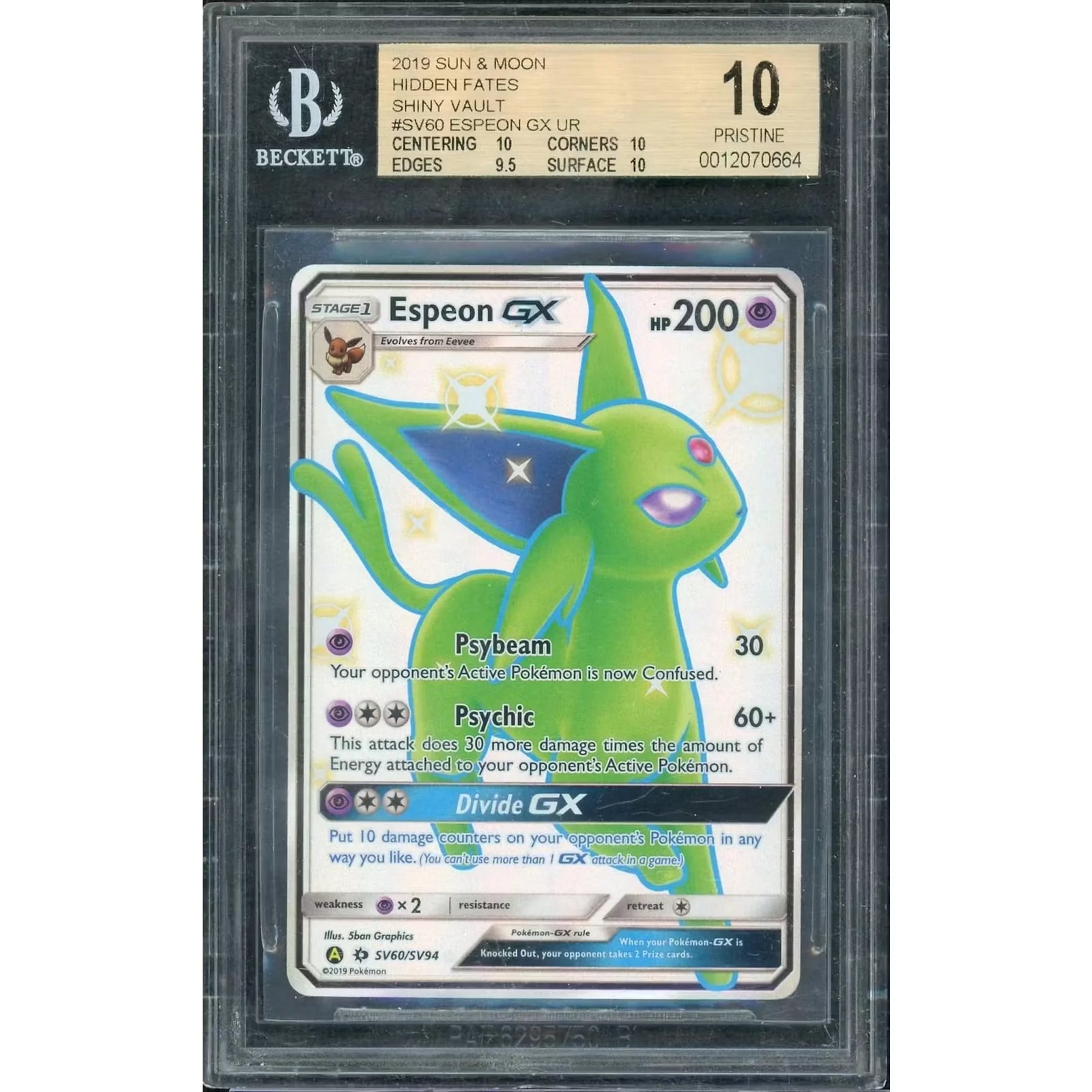 2019 Pokemon Sun & Moon Hidden Fates Espeon GX Ultra Rare | BGS 10