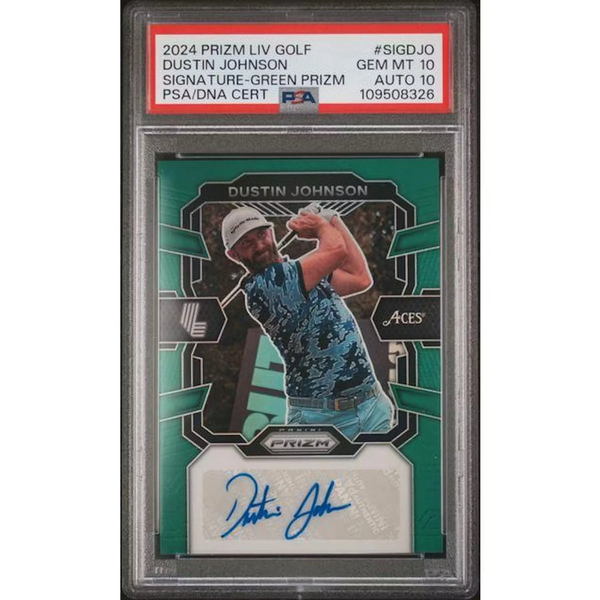 Dustin Johnson Signed 2024 Panini Prizm LIV Card | Green Auto/18 PSA 10 | P5179158