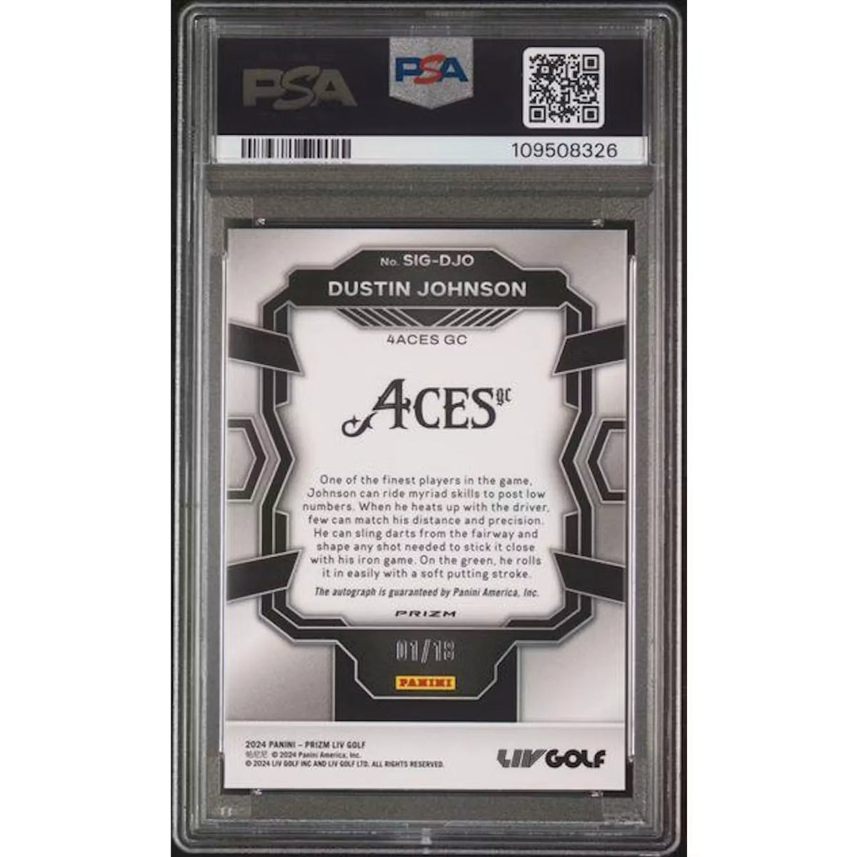 Dustin Johnson Signed 2024 Panini Prizm LIV Card | Green Auto/18 PSA 10 | P5179158