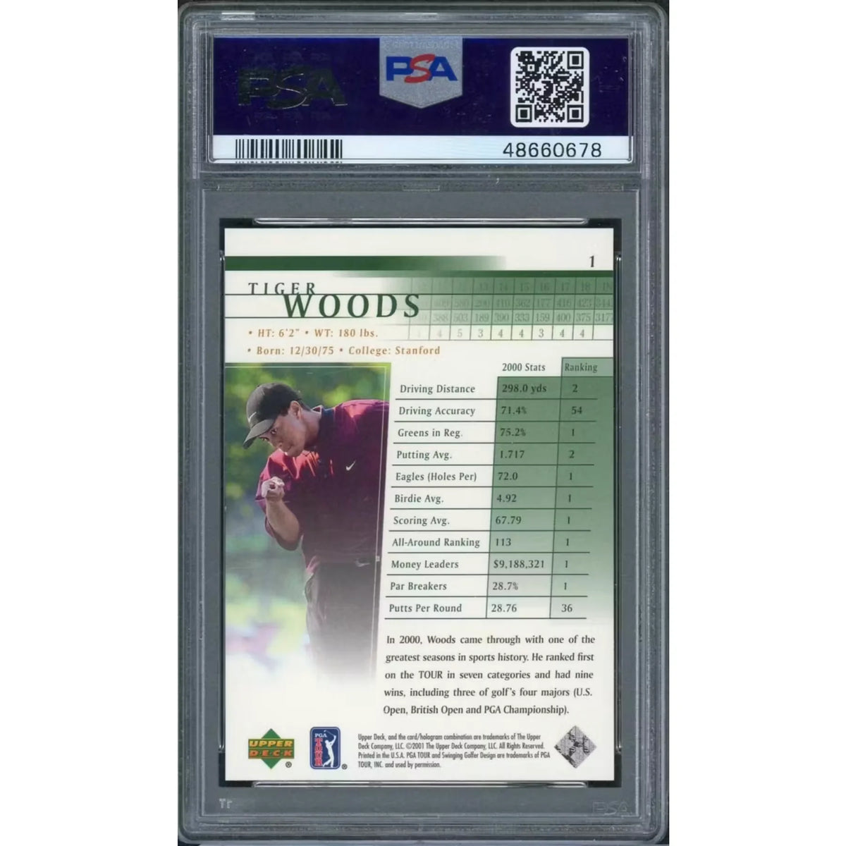 Tiger Woods 2001 Upper Deck Golf Rookie Card #1 | PSA 10 | P5179170