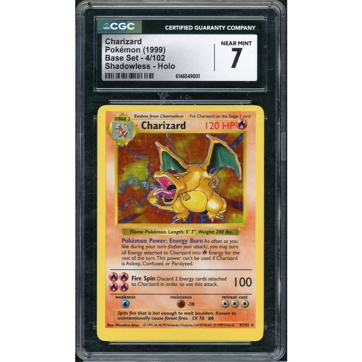 1999 Pokemon Base Set Charizard Shadowless Holo #4 | CGC 7 | P5179507