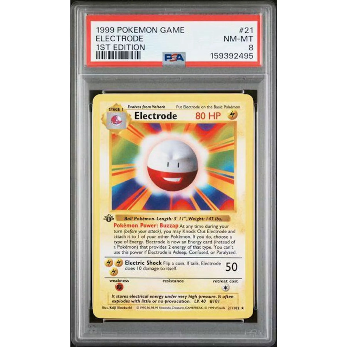 1999 Pokemon Base Set Shadowless 1st Edition Electrode #21 | PSA 8 | P5179511