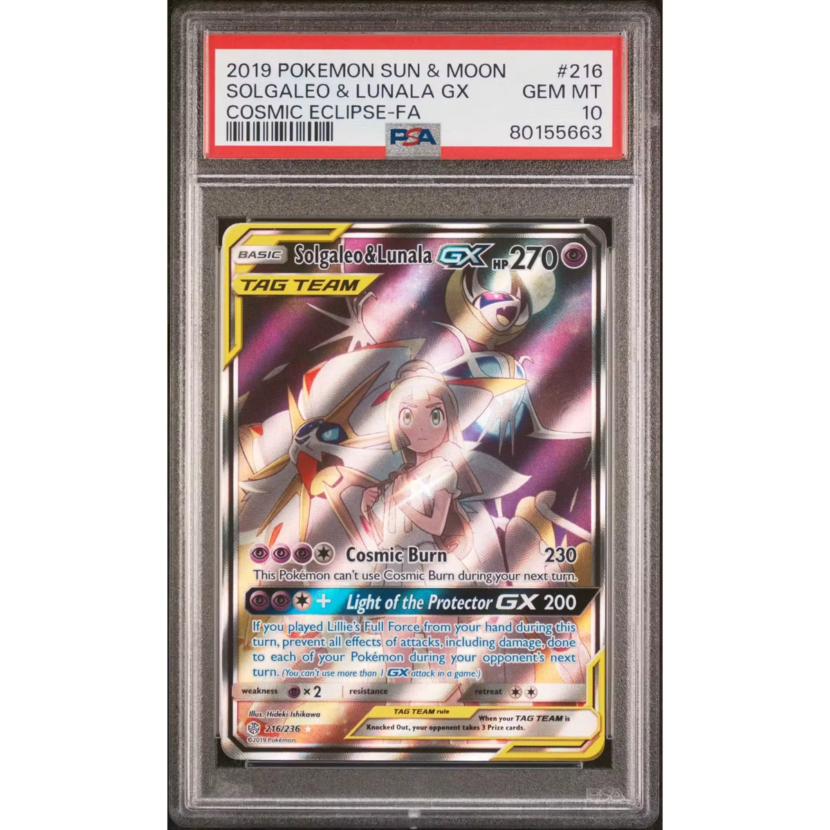 2019 Pokemon Cosmic Eclipse Solgaleo & Lunala GX Tag Team #216 PSA 10 - D2 | P5179715