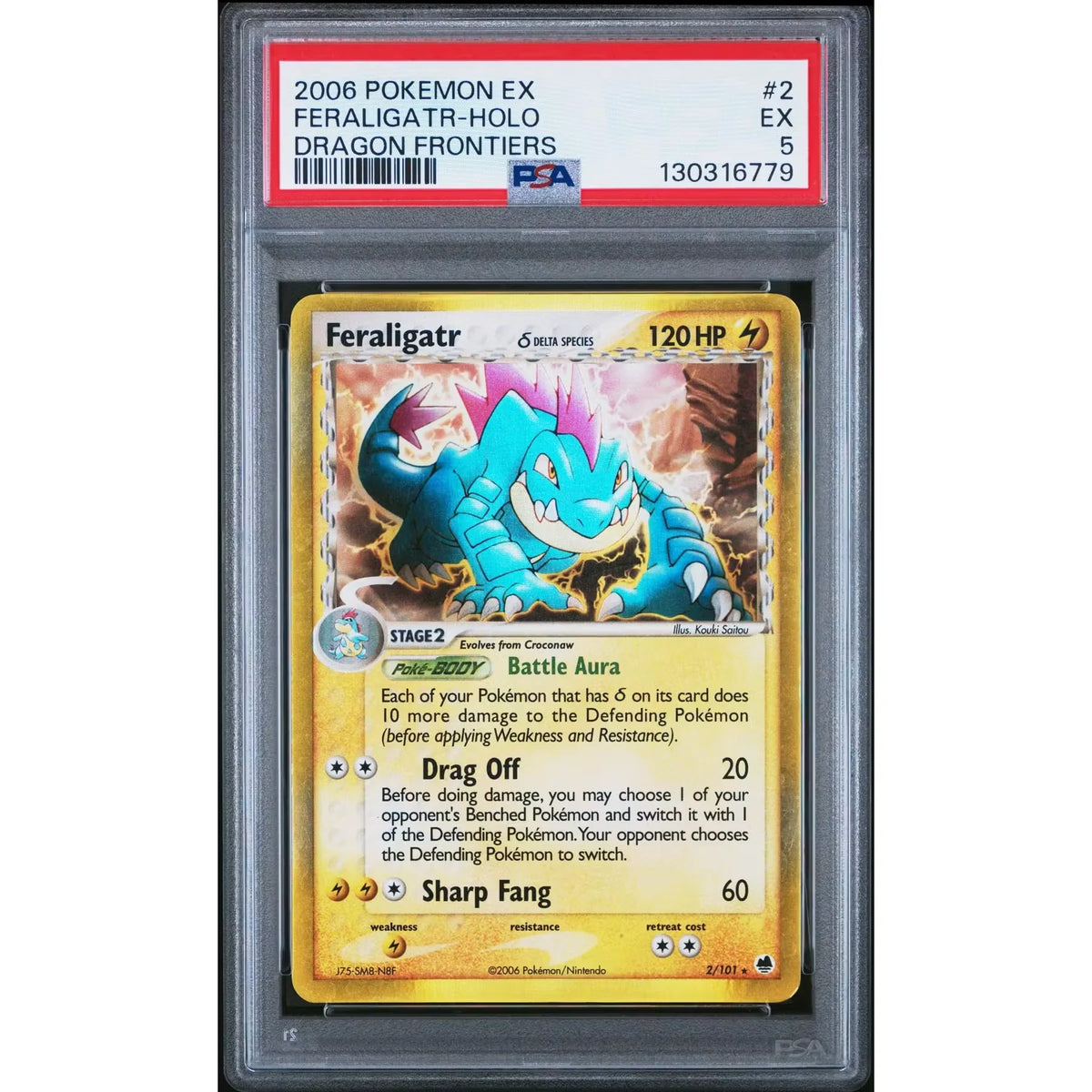 Feraligatr Delta Species Holo Card | Pokemon EX Dragon Frontiers 2/101 PSA 5 | P5179752