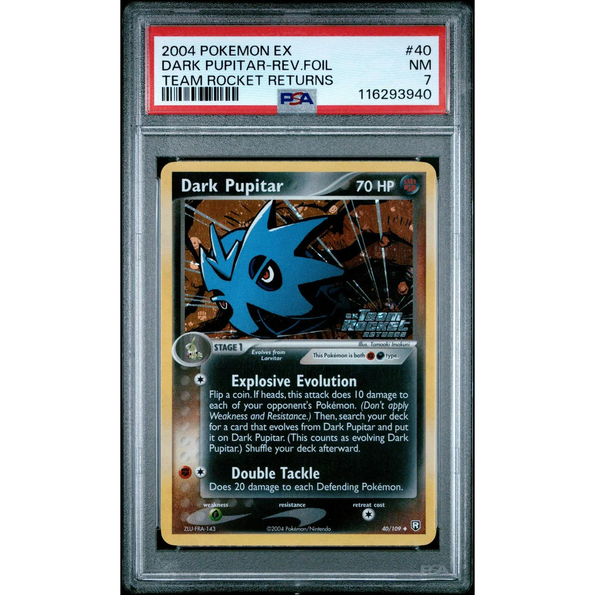 Dark Pupitar Reverse Holo Foil Pokemon Card | Team Rocket Returns 40/109 PSA 7 | P5179775