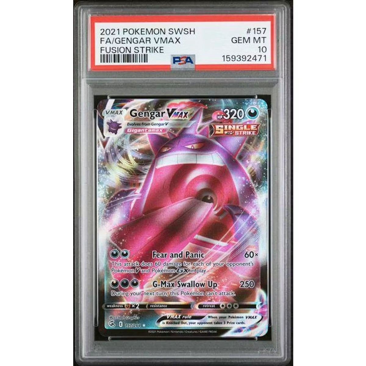 2021 Pokemon Fusion Strike Gengar VMax Full Art #157 PSA 10 - D2 | P5179958