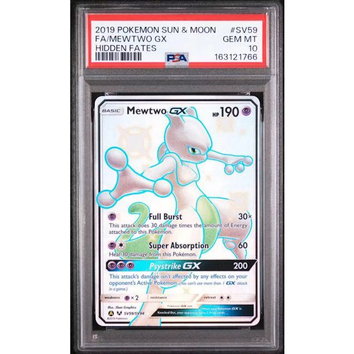 Mewtwo GX Full Art Pokemon Card | 2019 Hidden Fates PSA 10 | P5180036