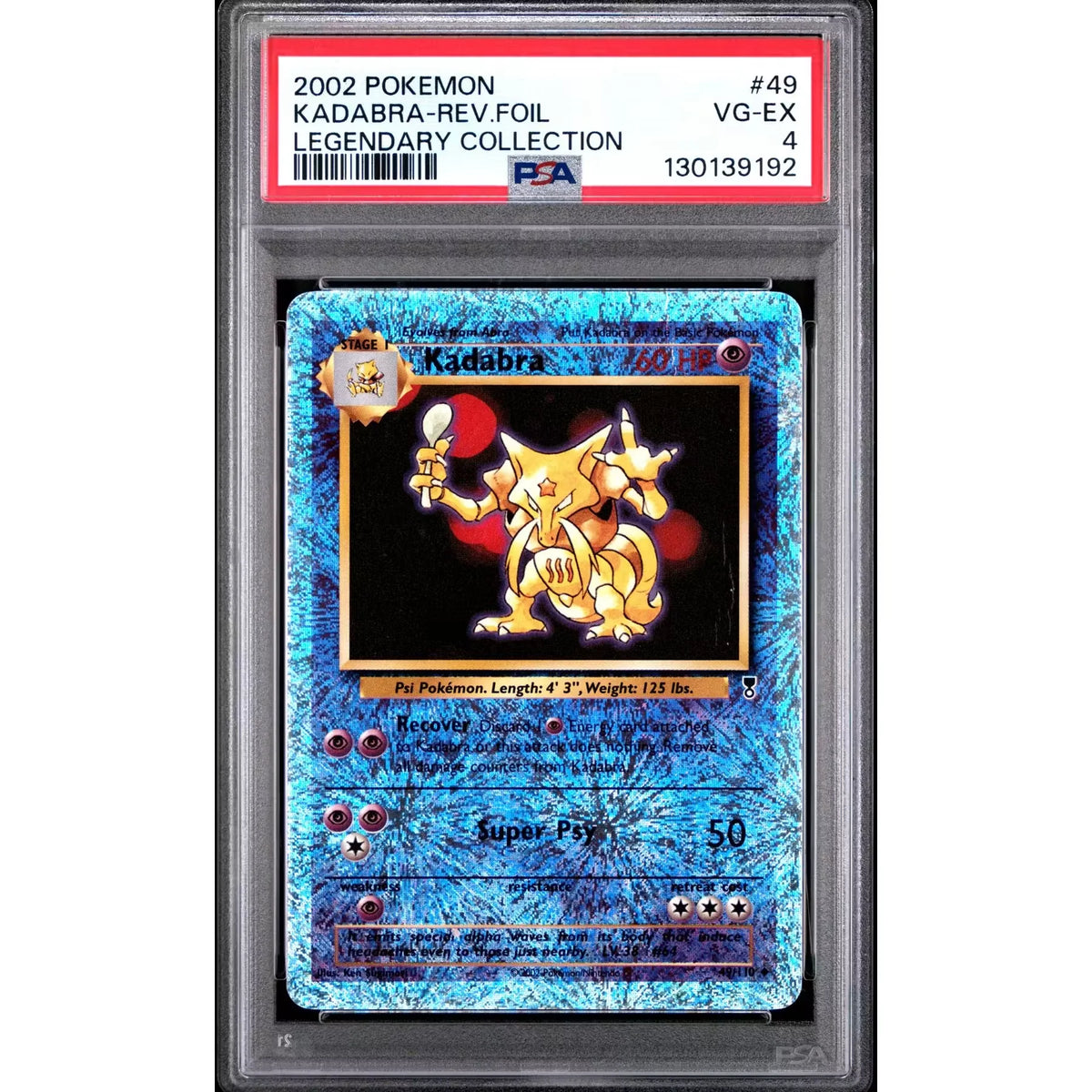 Kadabra Reverse Holo Foil Pokemon Card | Legendary Collection 49/110 PSA 4 | P5180091