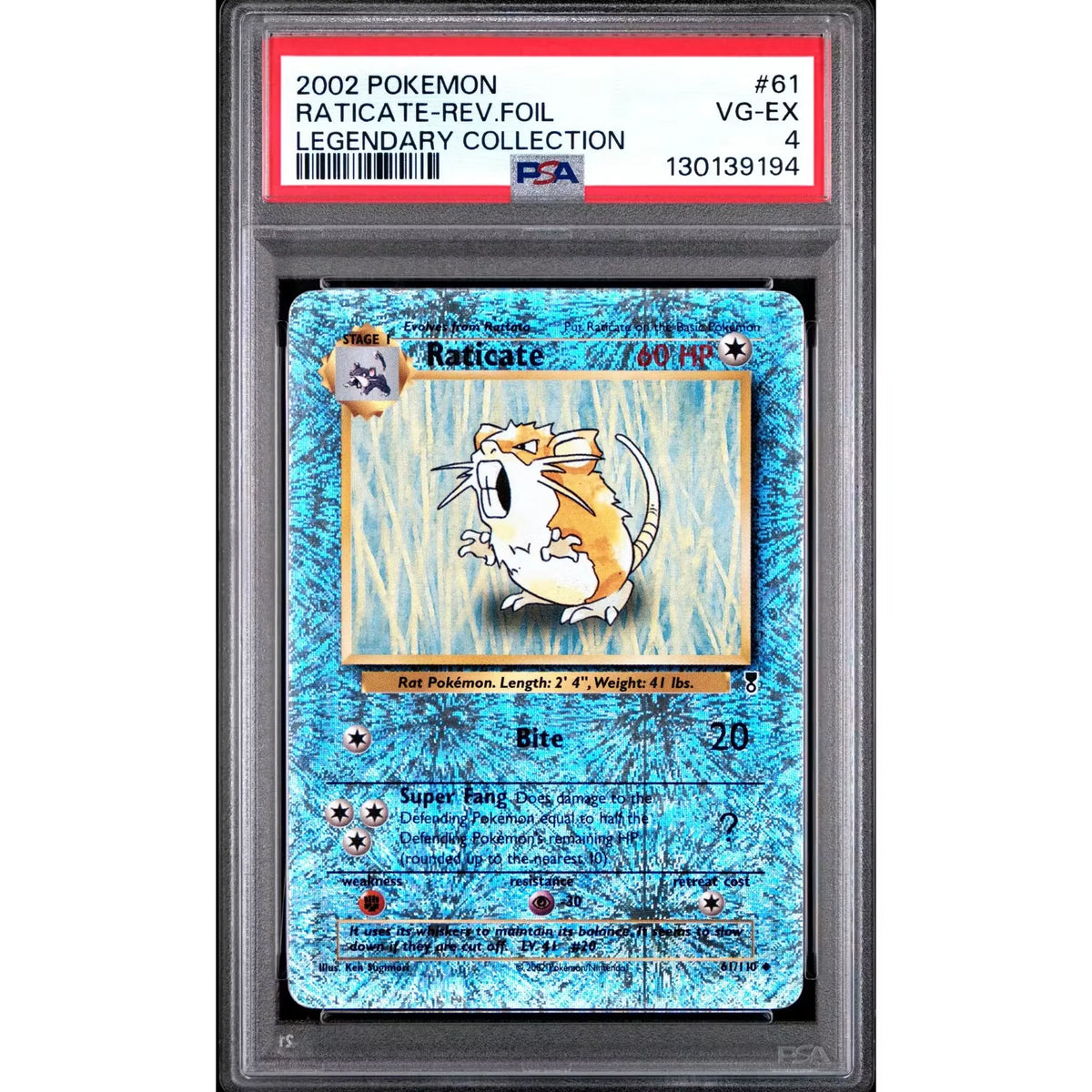 Pokemon Legendary Collection Reverse Holo Raticate 61/110 | PSA 4 | P5180094