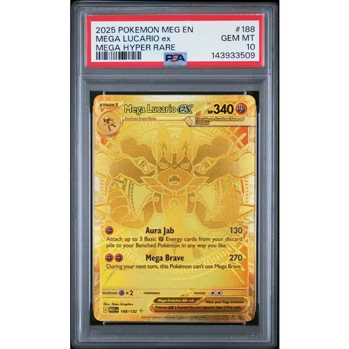 2025 Pokemon Mega Evolution Mega Lucario ex Mega Hyper Rare #188 PSA 10 - D2 | P5180112
