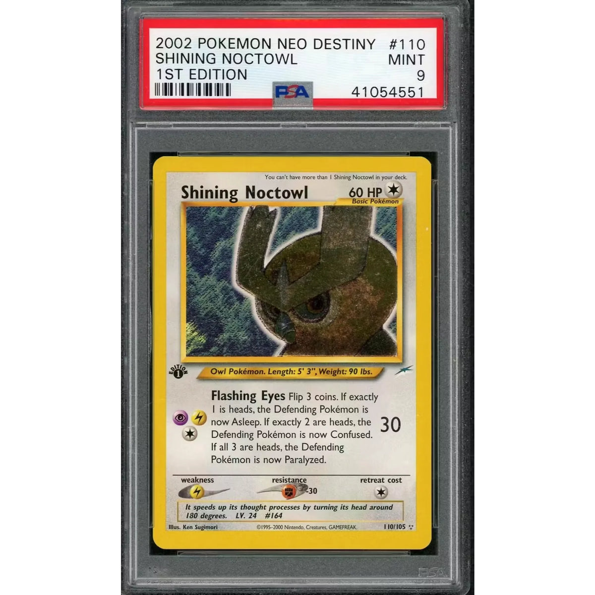 Shining Noctowl 1st Edition #110 | 2002 Pokemon Neo Destiny PSA 9 | P5180134